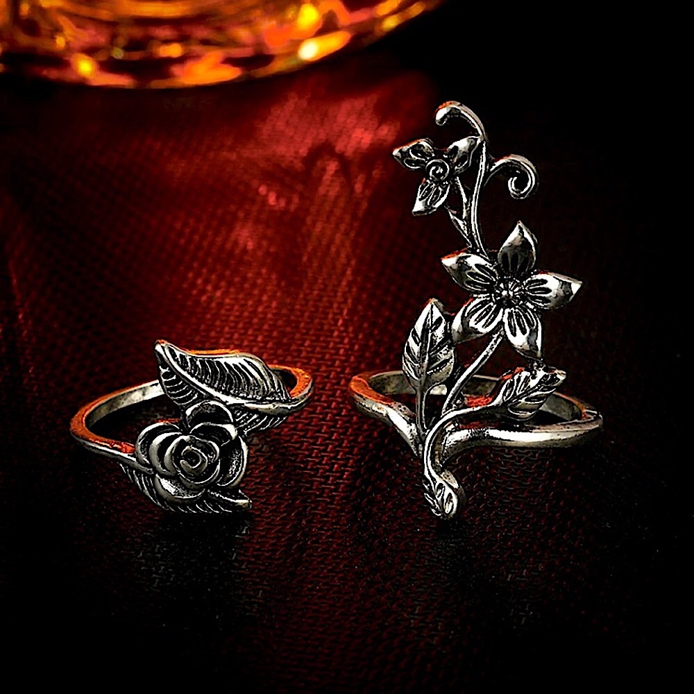 Silver flower vine knuckle ring set πΊ - Picture 8 of 11